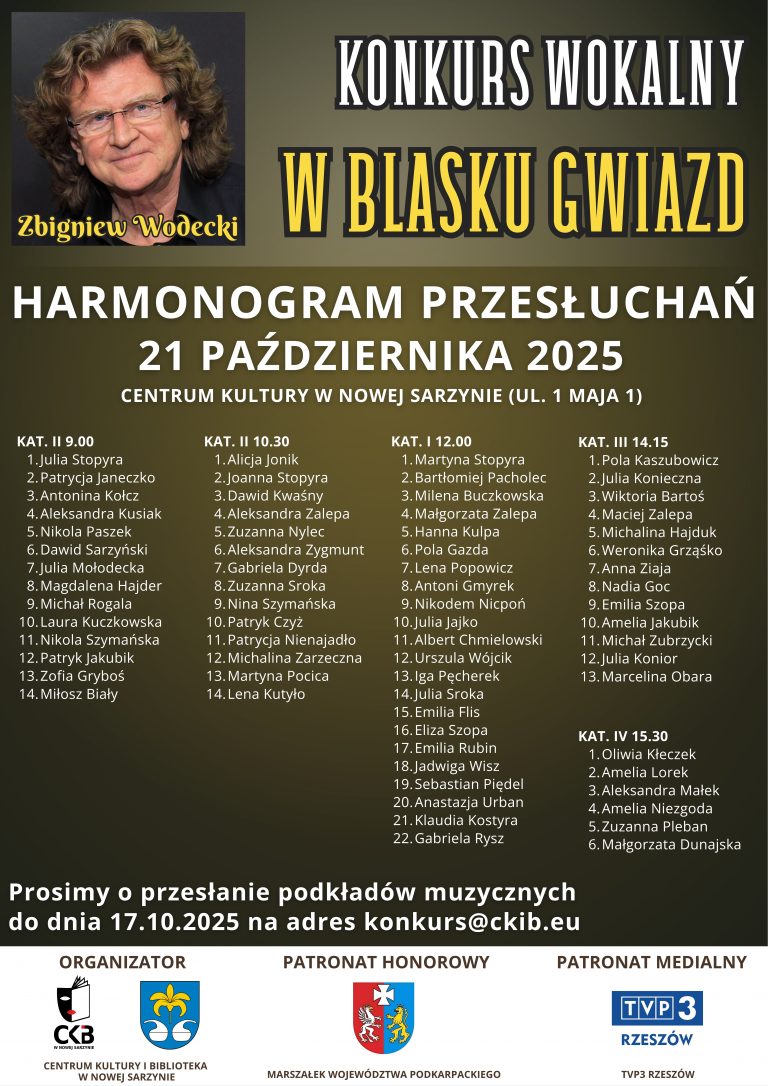 HARMONOGRAM PRZESŁUCHAŃ KONKURSU WOKALNEGO „W BLASKU GWIAZD 2025”