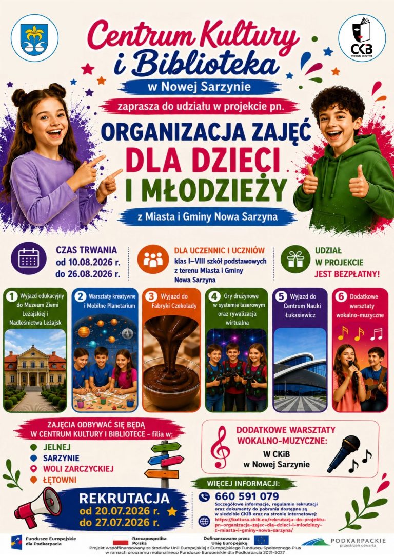 Harmonogram projektu „Organizacja zajęć dla dzieci i młodzieży z Miasta i Gminy Nowa Sarzyna”